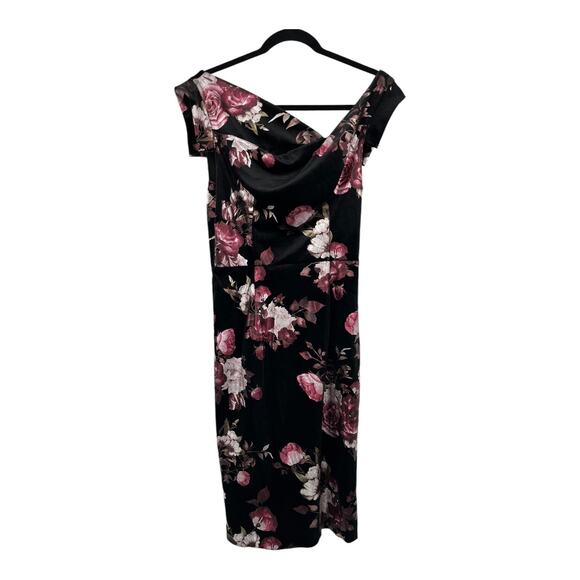 Black Halo Dress Jackie O Floral midi velvet black size 6 - Picture 1 of 7